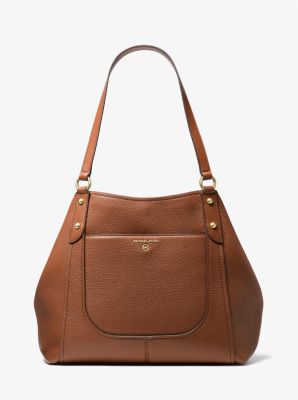 MK Molly Large Pebbled Leather Tote Bag - Luggage Brown - Michael Kors