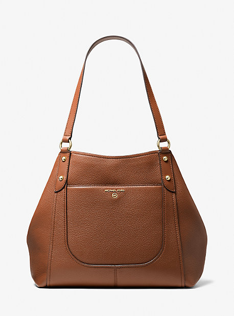 MK Molly Large Pebbled Leather Tote Bag - Luggage Brown - Michael Kors