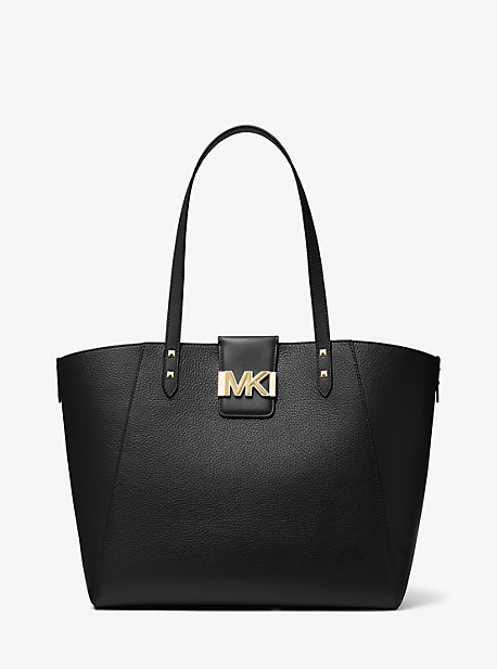 MK Karlie Large Pebbled Leather Tote Bag - Black - Michael Kors