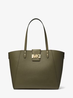 MK Karlie Large Pebbled Leather Tote Bag - Olive - Michael Kors
