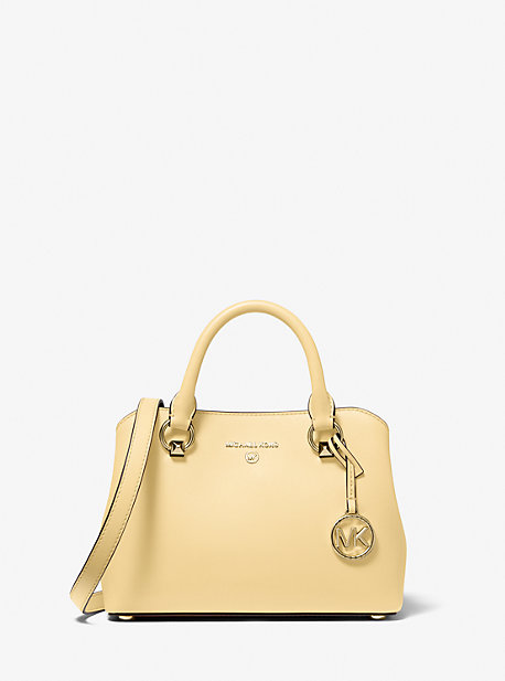 Edith Small Saffiano Leather Satchel In Yellow
