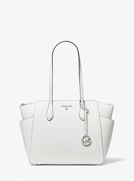 Michael Kors Marilyn Medium Saffiano Leather Tote Bag In White