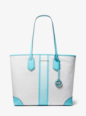 MK Grand sac à main Eva à logo et rayures - OCEAN BLUE MULTI - Michael Kors