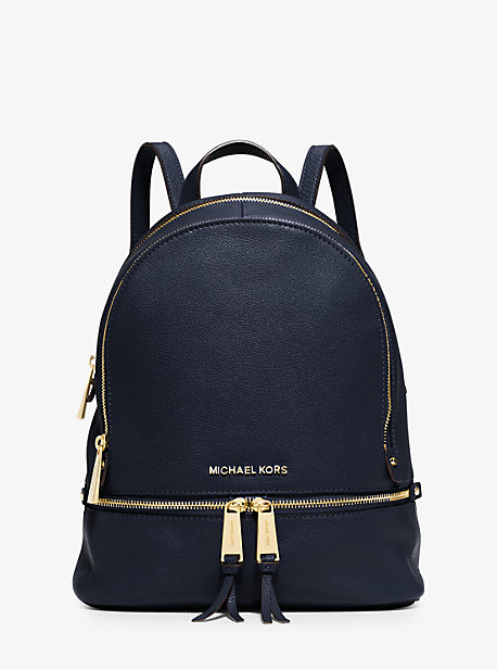 MK Rhea Medium Leather Backpack - Navy - Michael Kors