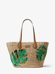 Malibu Palm Embroidered Woven Straw Tote - NAT/PALM - 30S8GMBT7W