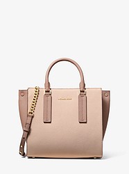 Alessa Medium Color-Block Pebbled Leather Satchel - SFTPINK/FAWN - 30S9G0AS6T