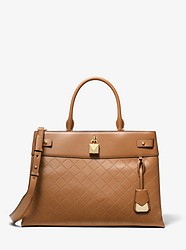 Gramercy Large Chain-Embossed Leather Satchel - ACORN - 30S9GG7S3Y
