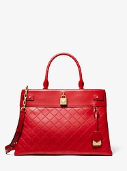 Gramercy Large Chain-Embossed Leather Satchel - BRIGHT RED - 30S9GG7S3Y