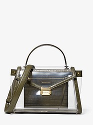 Whitney Large Clear and Leather Satchel - OLIVE - 30S9GWHS3P