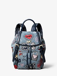 Beacon Small Embroidered Denim Backpack - WASHED DENIM - 30S9LD9B1C