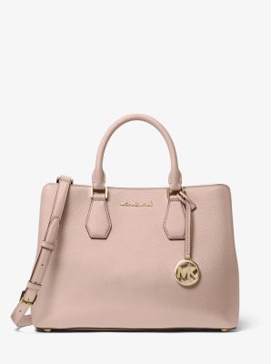 Shop Michael Kors Camille Pebbled Leather Satchel In Pink