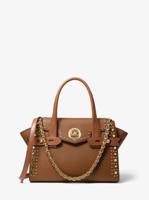 Image of Carmen Small Studded Saffiano Leather Belted Satchel