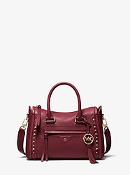Carine Small Studded Pebbled Leather Satchel - DK BERRY - 30T0LCCS0L