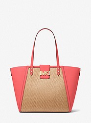Karlie Large Straw and Pebbled Leather Tote Bag - DAHLIA - 30T2GCDT3W
