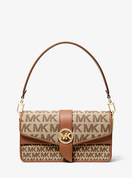 MK Greenwich Medium Logo Jacquard Shoulder Bag - Beige/ebony/brown - Michael Kors