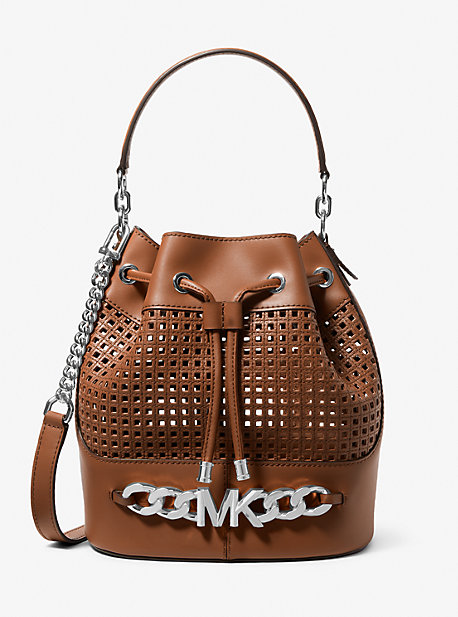 MK Devon Medium Perforated Leather Bucket Bag - Luggage Brown - Michael Kors