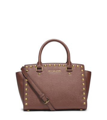 Selma Medium Studded Saffiano Leather Satchel by Michael Kors