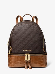 Rhea Medium Logo and Leather Backpack  - BROWN - 30T9GEZB2B