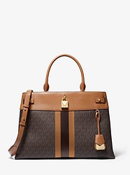 Gramercy Large Striped Leather and Logo Satchel - BRN/ACORN - 30T9GG7S7B