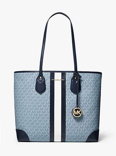 Grand sac à main Eva à logo et rayures - BLEU PÂLE/BLEU MARINE(BLEU) - Michael Kors