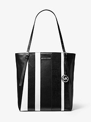 Megan Large Striped Leather Tote Bag - BLACK/WHITE - 30T9SEGT3T