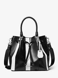 Blakely Medium Striped Leather Bucket Bag - BLACK/WHITE - 30T9SZLM2T