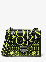 Whitney Large Newsprint Logo Leather Convertible Shoulder Bag - BLACK/NEON YELLOW - 30T9UWHL3Y