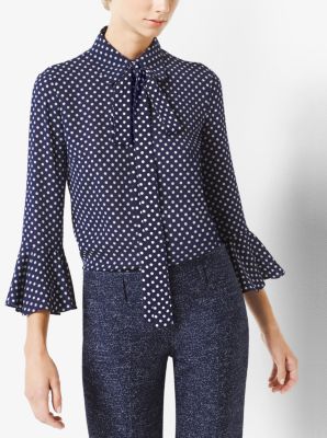 Polka Dot Silk Georgette Blouse Michael Kors