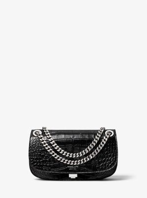 Michael Kors Christie Crocodile Embossed Leather Envelope Bag In Black