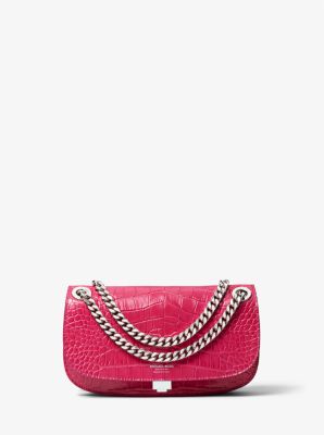 Michael Kors Christie Mini Crocodile Embossed Leather Envelope Bag In Pink