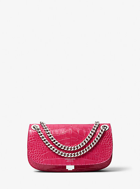 Michael Kors Christie Mini Crocodile Embossed Leather Envelope Bag In Pink