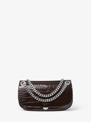 Michael Kors Christie Mini Crocodile Embossed Leather Envelope Bag In Brown