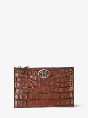 Pochette de voyage Monogramme en cuir effet crocodile en relief - VALISE(MARRON) - Michael Kors