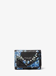 Studded Floral Calf Leather Small Pocket Wallet - CORNFLOWER - 31F9PRND1X