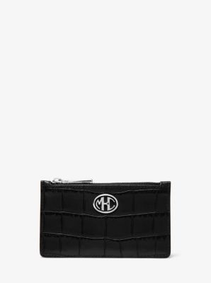 Petit porte-cartes Monogramme en cuir à relief effet crocodile - NOIR(NOIR) - Michael Kors