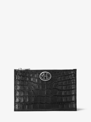 Pochette Monogramme en cuir à relief effet crocodile - NOIR(NOIR) - Michael Kors
