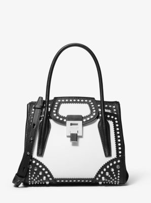 Sac porté main Bancroft bicolore de taille moyenne en cuir de vachette clouté - BLANC OPTIQUE(BLANC)