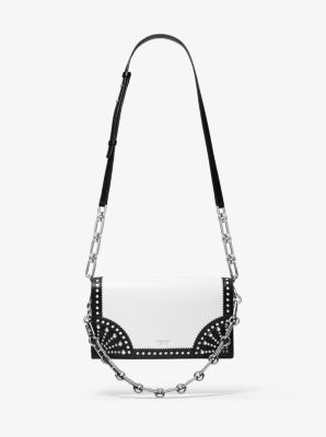 Sac porté épaule Courtney bicolore en cuir de vachette clouté - BLANC OPTIQUE(BLANC) - Michael Kors