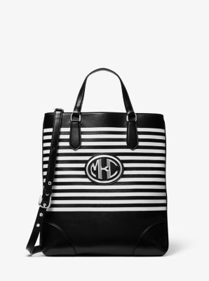 Cabas Monogramme rayé en cuir de vachette - NOIR/BLANC(NOIR) - Michael Kors