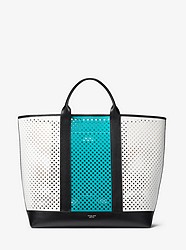 Georgica Oversized Color-Block Perforated Leather Tote Bag - TURQUOISE - 31R9PGGT8T