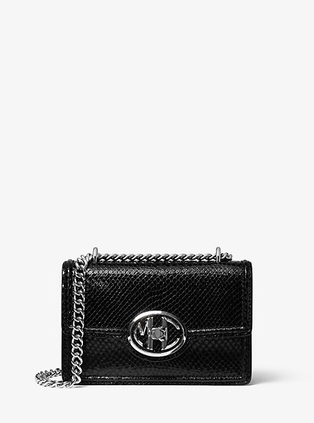 Mini sac porté épaule Monogramme en cuir à relief en python avec chaîne - NOIR(NOIR) - Michael Kors