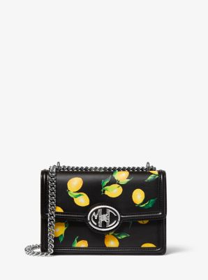 Sac porté épaule Monogramme en cuir imprimé citron avec chaîne - NOIR(NOIR) - Michael Kors
