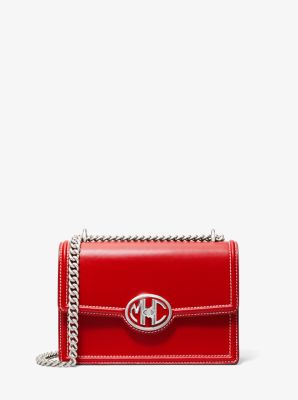 Sac porté épaule Monogramme en cuir avec chaîne - CRAMOISI(ROUGE) - Michael Kors