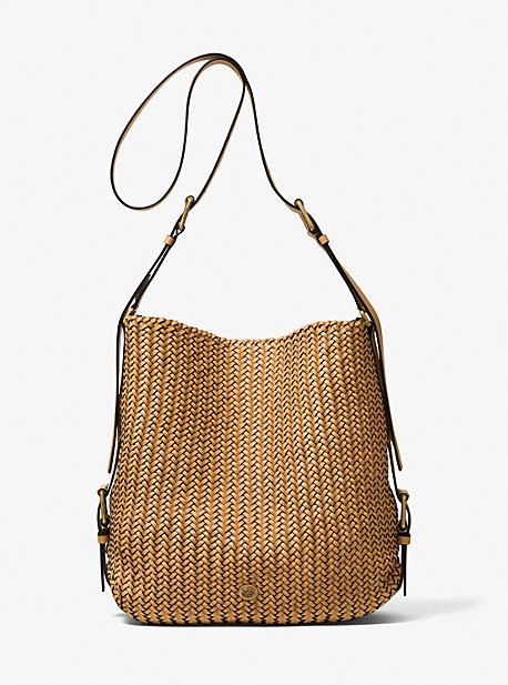 Michael Kors Naomi Extra-large Hand-woven Leather Shoulder Bag In Natural