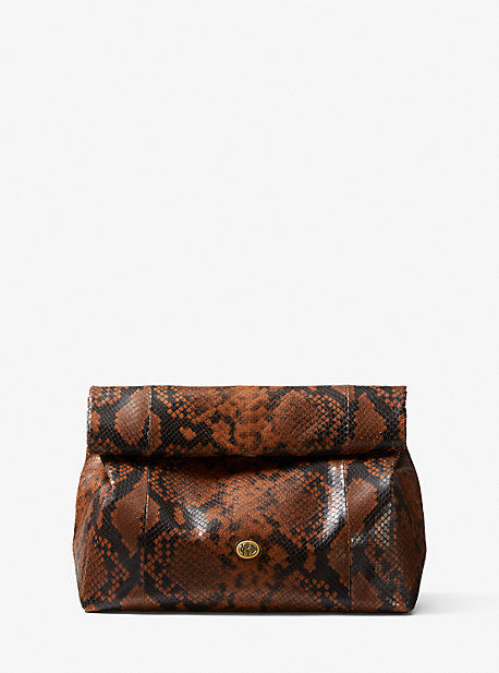 Monogramme Python Embossed Lunch Bag Clutch In Brown