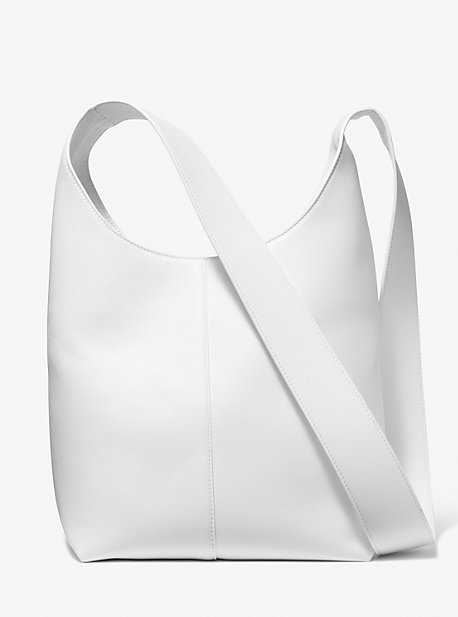 Michael Kors Dede Medium Leather Hobo Bag In White