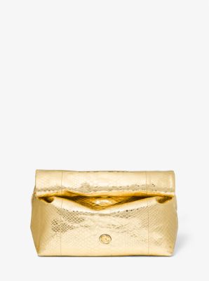 MKBolso de mano rígido Monogramme mediano de piel metalizada con motivo de pitón en relieve - Dorado(Dorado) - Michael Kors