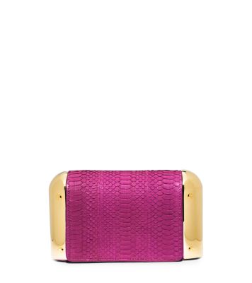 Leyla Small Sueded Snakeskin Clutch by Michael Kors