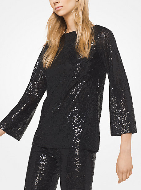 Michael Kors Sequined Stretch-tulle Tunic In Black