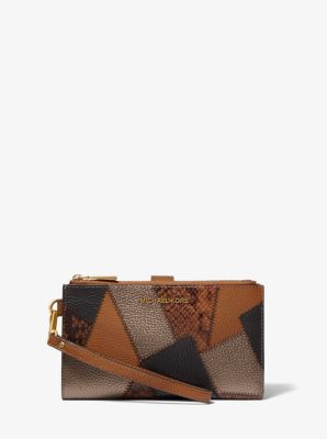 Image of Adele Patchwork Pebbled Leather and Snake Embossed Smartphone Wallet